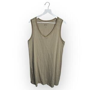 Pact Softspun Tank Midi Organic Cotton Striped Khaki V-Neck Dress W1917 Sz L